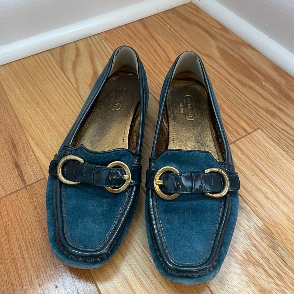 Blue suede loafers